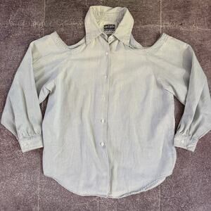 Women's Vintage 90's Details Express Open Shoulder Denim Button Up Shirt Sz L